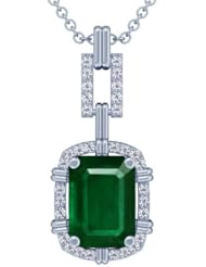 Platinum Emerald Cut Emerald And Round Diamond Pendant