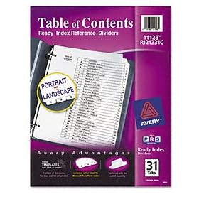 Ready Index Classic Tab Titles, 31-Tab, 1-31, Letter, Black/White, 31/Set