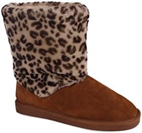 Snooki Sheepskin Leopard Boots - Brown - 8