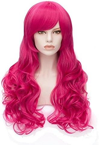70cm Rose Red Long Curly Big Wave Magenta Wave Wig Lolita Cosplay Style + Cap