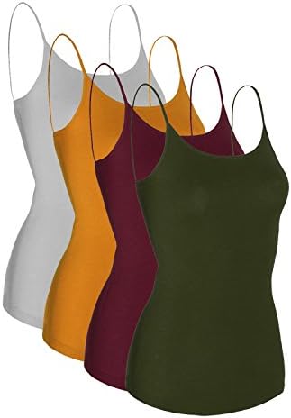 Mabssi Womens Plain Camisole Cami Tank Top 4 Pack,  Small, SET13 (Purple / Khaki / Heathergrey / Mustard)