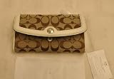 New Coach Signature Jacquard Gallery Checkbook Wallet Sv/khaki/white F46490