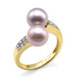 Freshwater Pearl Ring with Diamond in 14K Yellow Gold