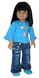 Turquoise Keyhole Top and Distressed Denim Jeans. Fits 18