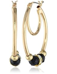 Nine West "Seeing Stars" Gold-Tone Jet Pave Hoop Earrings
