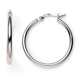 14k White Gold Polished 3.00mm Lightweight Tube Endless Hoop Earrings 32mm Diameter