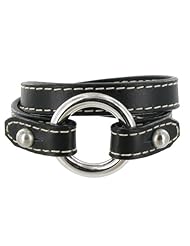 Les Poulettes Jewels - Sterling Silver Bracelet Double Turn - With Black Leather and Ring Knot Design