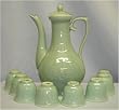 Celadon tea set with 8 cups and one teapot - porcelain