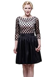 Knee Length Short Long Sleeves Scoop Neck Taffeta/Tulle Polka Dot Print Bridesmaid Dress/Prom Dress/Wedding Party Dress 