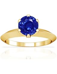 18K Yellow Gold Round Cut Blue Sapphire Solitaire Ring (GIA Certificate)