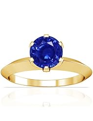 14K Yellow Gold Round Cut Blue Sapphire Solitaire Ring (GIA Certificate)