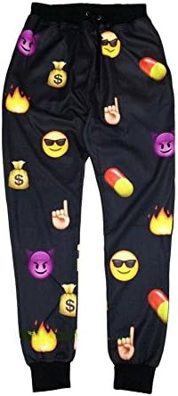 Women Men Jogging Pants Cartoon 3D Black Emoji Running Sport Sweatpants (S)