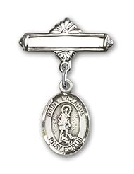 Sterling Silver Baby Badge with St. Lazarus Charm and Polished Badge Pin