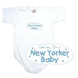 BABY BODYSUIT WHITE  LIGHT BLUE CLOUD LOVE ME , I'M NEW YORKER  NEW YORK 6 - 9 Months