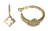 Just Give Me Jewels Goldtone Pave Rhinestone Hoops with Enamel Clover Accent
