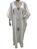 Gypsy Dress White Crewel Floral Embroidered Resort Wear Kaftan Dresses