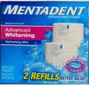 Mentadent Toothpaste Twin Refills, Advanced Whitening Refreshing Mint 10.5 oz