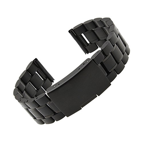 Pebble Time Round 20mm Watch Band, Threeeggs Stainless Steel Watch Strap Bracelet for Pebble Time Round 20mm Smart Watch (B - Black)