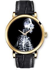 SPRAWL Aanalog Fashion Series Gold Ladies Watches of Genuine Black Leather Strap,Unique Wrist Watch for Women Girls Designed with Skeleton listening music