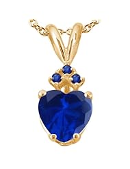 1.61 Ct Blue Created Sapphire Sapphire 925 Yellow Gold Plated Silver Pendant