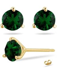 2.50 Cts of 7 mm AA Round Syn Simulated Emerald Stud Earrings in 14K Yellow Gold