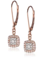 Sterling Silver with Pink Gold Plated 1/4 cttw Diamond Dangle Earrings