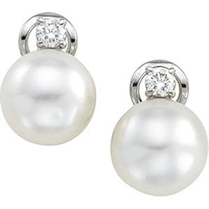 Genuine IceCarats Designer Jewelry Gift 14K White Gold South Sea Cultured Pearl And Diamond Earring. Pair 1/2Ct Tw/12.00 Mm Button South Sea Cultured Pearl And Diamond Earrings In 14K White Gold