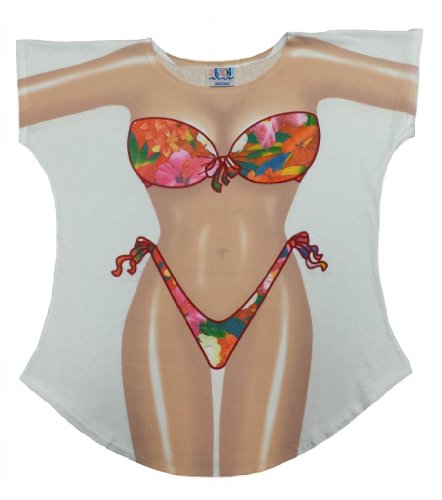 L.A. Imprints Tropical Flowers Bikini Body Cover-Up T-Shirt #32