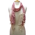 Mauve Pink & Cream Wispy Sheer Feminine Scarf With Draping Fringe