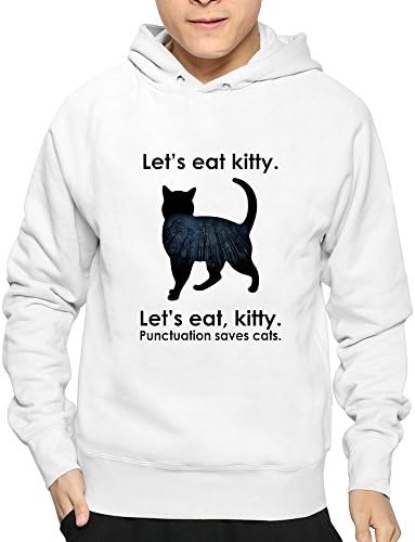 Men Screw Neck Let's Eat Kitty Funny Punctuation Cat Hoodie Clothing