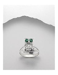Malachite (Green ) Owl Reconstructed stones Ring In 92.5 Sterling Silver