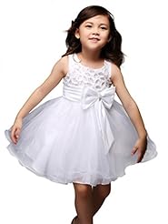 Girls Sleeveless Glittering  Mesh Knee Length Round Neck Flower-Girl Dress  With a Bow(s)
