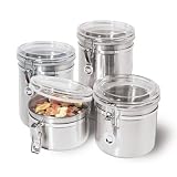 Oggi 4 Piece Stainless Steel Canister Set with Airtight Acrylic Lid and Clamp