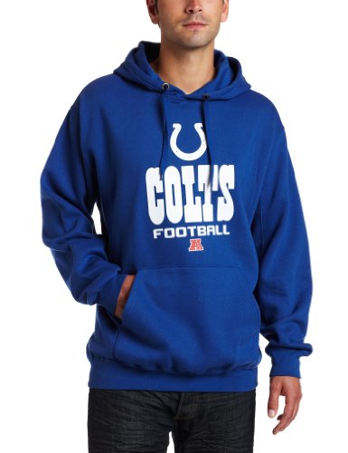 NFL Men's Indianapolis Colts Critical Victory V Long Sleeve Hooded Fleece Pullover (Blue, Large)