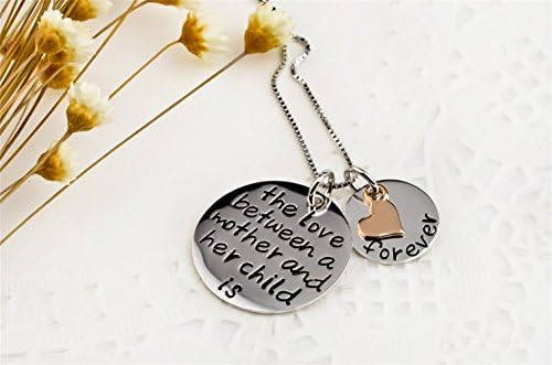 925 Sterling Silver Rhodium Plated Mom and Child Forever Love Family Message Engraved Pendant Heart Charm Necklace,18''