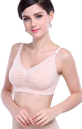 4HOW Women's Nursing Bra Maternity Breastfeeding Bra Pink S Fit 36CD 38BC 40AB