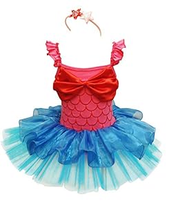 YiZYiF Girls Kids Ariel Mermaid Balllet Christmas Dance Tutu Dress Up Headband 7-8