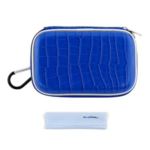 GTMax Ocean Blue Crocodile Print Carrying Storage Eva Case + Cleaning Cloth for Olympus Tough TG-1 iHS, TG-2 iHS, TG-830 iHS; Panasonic Lumix DMC-TS5, DMC-ZS30; Samsung EX2F; Pentax Optio WG-10, WG-3, WG-2 Digital Camera