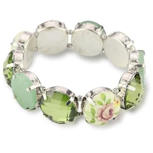 1928 Boutique Spring Garden Silver-Tone and Greens Stretch Bracelet by 