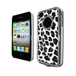 Luxury Unique Best Leopard Print Czech Rhinestone Case Cover for Apple Iphone 4 4g Crystal - Black