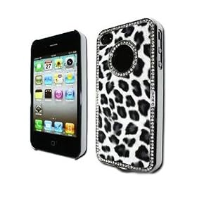 Luxury Unique Best Leopard Print Czech Rhinestone Case Cover for Apple Iphone 4 4g Crystal - Black