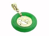 Green Jade Enclosed Dragon Pendant, 14k Gold