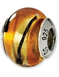 Yellow, Gold and Black, Murano Glass Charm for 3mm Bracelets