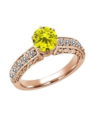1.10 Ct Round Canary and White Diamond 14K Rose Gold Ring