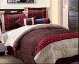 3 Day Super Sale!!! 7 Pc Comforter Set Pin Tuck Design Burgundy / Brown / G ....