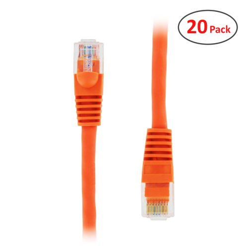 (20 PACK) 6 FT RJ45 CAT (6E) 550MHZ MOLDED ETHERNET NETWORK PATCH CABLE - ORANGE - Lifetime Warranty