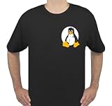 Tux the Linux penguin shirt, chest print, Black