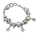 Silvertone Beige Moreno Beads Sea Theme Charm Bracelet Fashion Jewelry