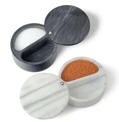 Black Marble Swivel Top Salt Box w/ Dual Compartment