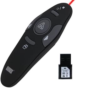 August LP205R Pointeur Laser Rouge Dispositif Sans Fil T�l�commande de Pr�sentation PowerPoint avec navigateur de pages, mini r�cepteur USB et touches de raccourci pour �cran blanc et reprendre le diaporama Port�e de 10m Pile Incluse